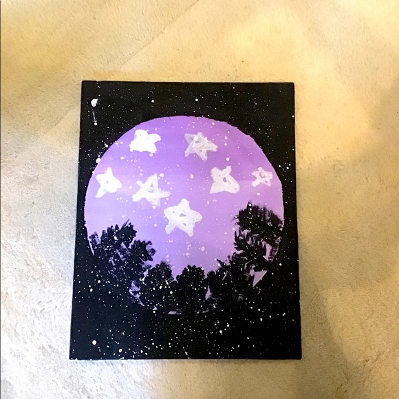 purple starry night moon painting with white splatter - Picture 1 of 2